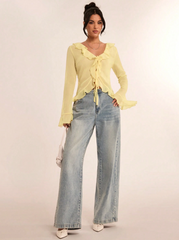 Chiffon Ruffle Cuff Long Sleeve Blouse