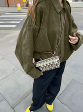 Regular Faux Suede Long Sleeve Casual Jacket