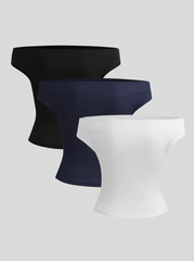 3pcs Solid Off Shoulder Ruched Top