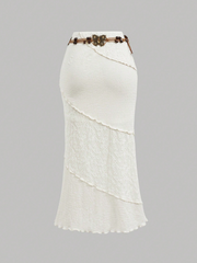 Apricot Color Block Bohemian Skirt With Belt