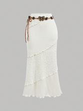 Apricot Color Block Bohemian Skirt With Belt