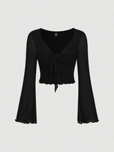 Tie Front Bell Sleeve T-Shirt