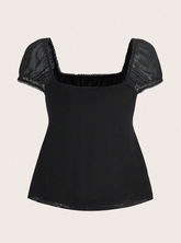 Square Neck Puff Sleeve Tie Front Top