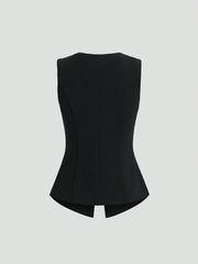 Metal Button Sleeveless Thin Blazer