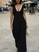 French Style Polka Dot V-Neck Slim Fit Dress
