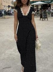 French Style Polka Dot V-Neck Slim Fit Dress