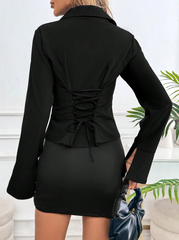 Solid Color Shirt Collar Button Down Long Sleeve