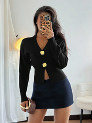 Asymmetric Button Knit Cardigan