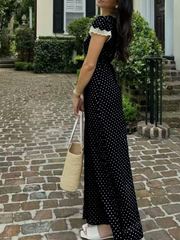 French Style Polka Dot V-Neck Slim Fit Dress