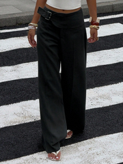 Metal Buckle Casual Wide Leg Pants