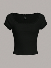 Lace Trim Scoop Neck Tee