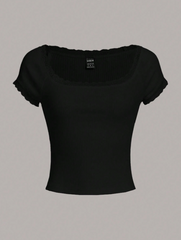 Lace Trim Scoop Neck Tee