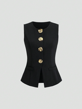 Metal Button Sleeveless Thin Blazer
