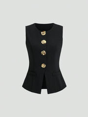 Metal Button Sleeveless Thin Blazer