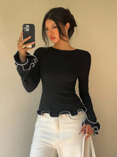Ruffle Trim Long Sleeve T-Shirt