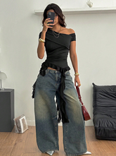 Black Ruffle Stretchy T-