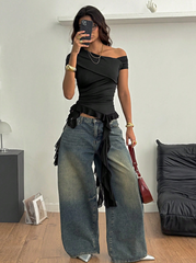 Black Ruffle Stretchy T-