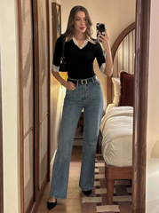 Polo Collar Patchwork Short Sleeve T-Shirt