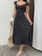 Patchwork Lace Trim Heart Collar Puffy Short Sleeve Dress