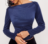 Glitter Ruched Long Sleeve Crop Tee
