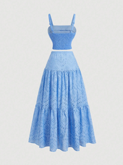 2 pcs Embroidered Ruffled Maxi Dress