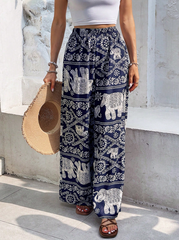 Elephant Print Wide Leg Pants