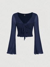 Tie Front Bell Sleeve T-Shirt