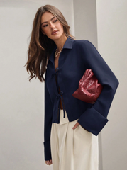 Plain Front Tie Long Sleeve Shirt