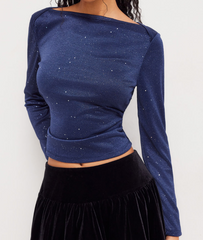 Glitter Ruched Long Sleeve Crop Tee