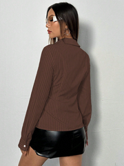 V-Neck Button Long Sleeve Slim Fit Top