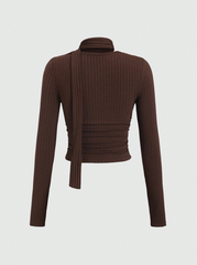 Loose Neck Tie Front Long Sleeve Blouse