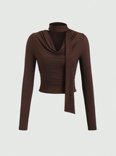 Loose Neck Tie Front Long Sleeve Blouse