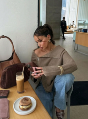 Diagonal Zip Design Ribbed Sweater Cardigan