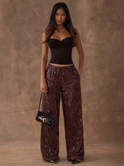 Velvet Shiny Sequin Casual Pants