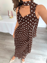 Polka Dot Strapless Maxi Dress With Detachable Scarf