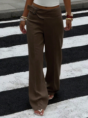 Metal Buckle Casual Wide Leg Pants