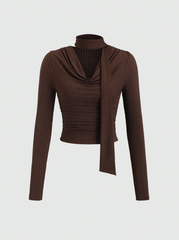 Loose Neck Tie Front Long Sleeve Blouse