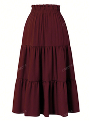 Tiered Ruched Elastic Waist Skirt