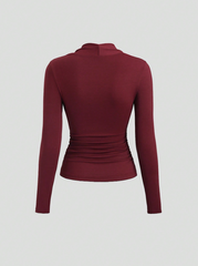Autumn Metal Decor Button Hollow Out Women T-Shirt
