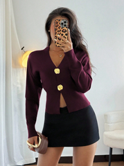 Asymmetric Button Knit Cardigan