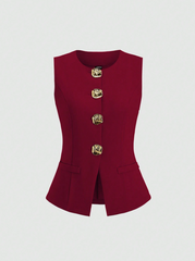 Metal Button Sleeveless Thin Blazer