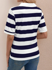 Cherry Striped Printed Short Sleeve Daily Casual T-Shirt