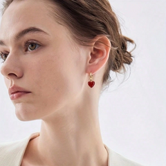 1pair Vintage Red Heart Shaped Zinc Alloy Hoop Earrings