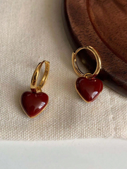 1pair Vintage Red Heart Shaped Zinc Alloy Hoop Earrings