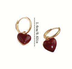 1pair Vintage Red Heart Shaped Zinc Alloy Hoop Earrings