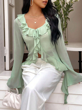 Asymmetrical Ruffle Placket Extra-Long Sleeves Shirt