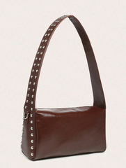 Riveted decoration wide strap shoulder bag