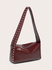 Riveted decoration wide strap shoulder bag