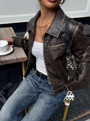 Autumn Zipper Placket PU Leather Jacket