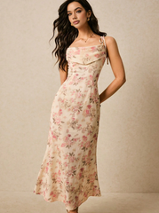 Elegant Floral Print Pink Dress